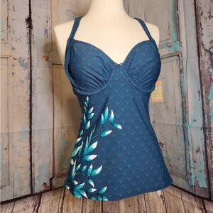 Title Nine Bodacious 2.0 Underwire Padded Tankini Top Women's 32DD Dark Teal NEW
